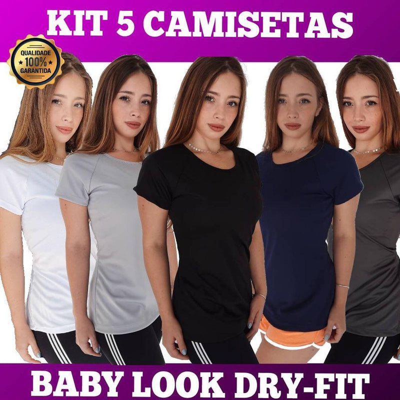 Kit 5 Camisetas Dry Fit Feminina - Casual - Treino - Academia - Esportes - Exercícios - Corrida - Menina Fitness